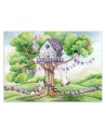 Children's wall mural - White rabbits hut in the tree | FEEBY