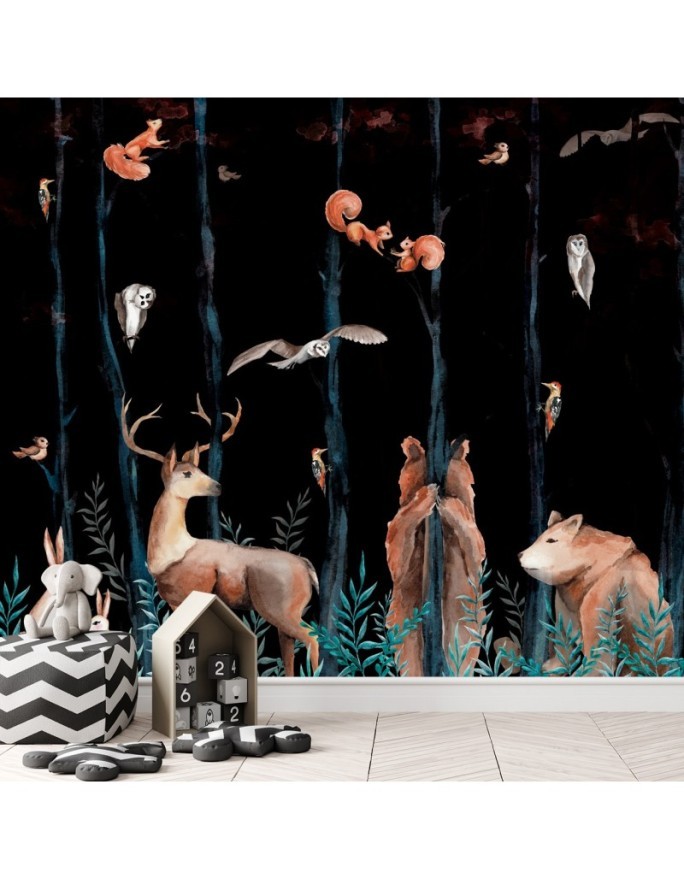 Children's wall mural - Forest animals deer bear fox | FEEBY