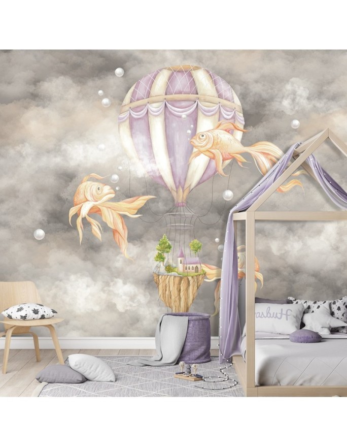 Children's room wall mural - Balloon fish house | FEEBY