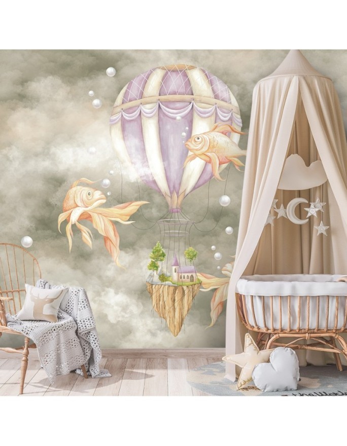 Children's room Wallpaper - Balloon fish house | FEEBY