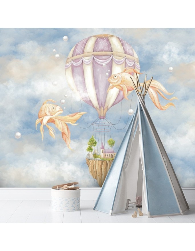Children's room mural - Balloon fish house | FEEBY