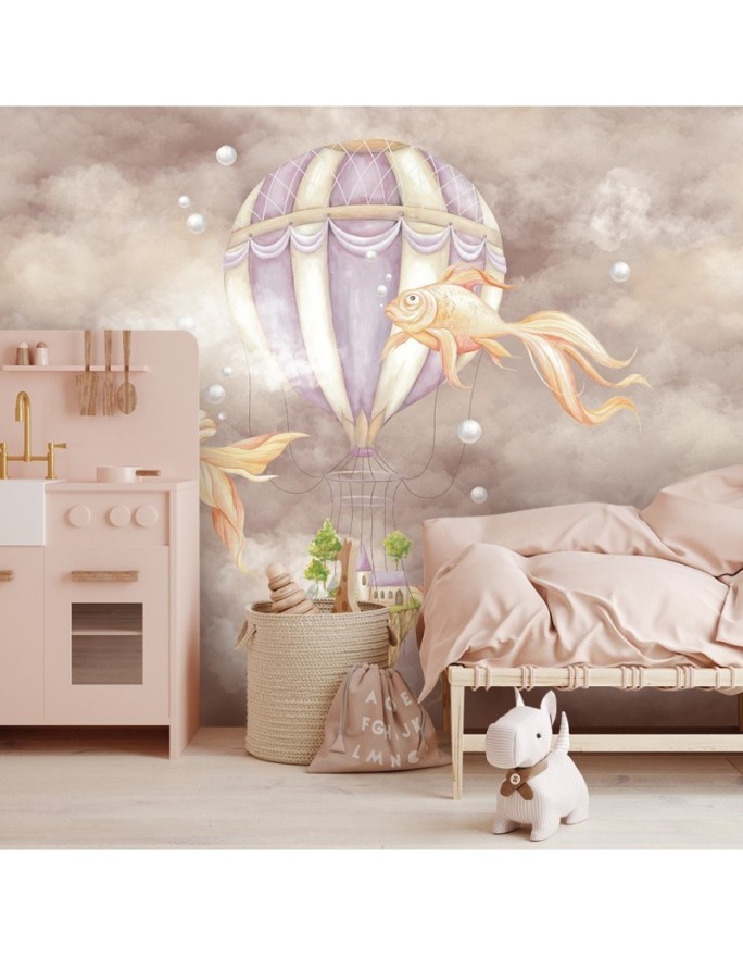 Children's room mural - Balloon fish house | FEEBY