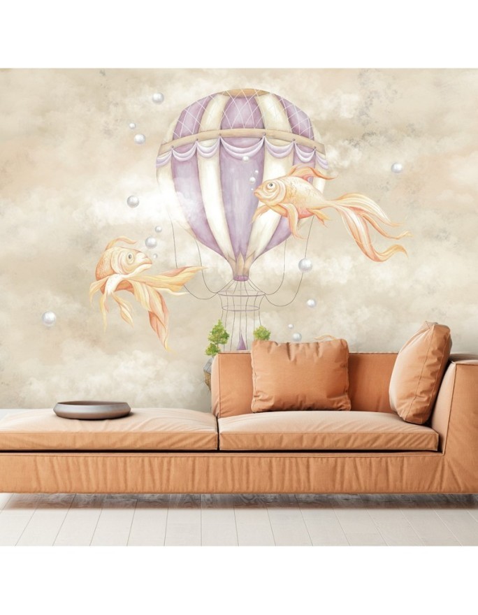 Children's room mural - Balloon fish house | FEEBY