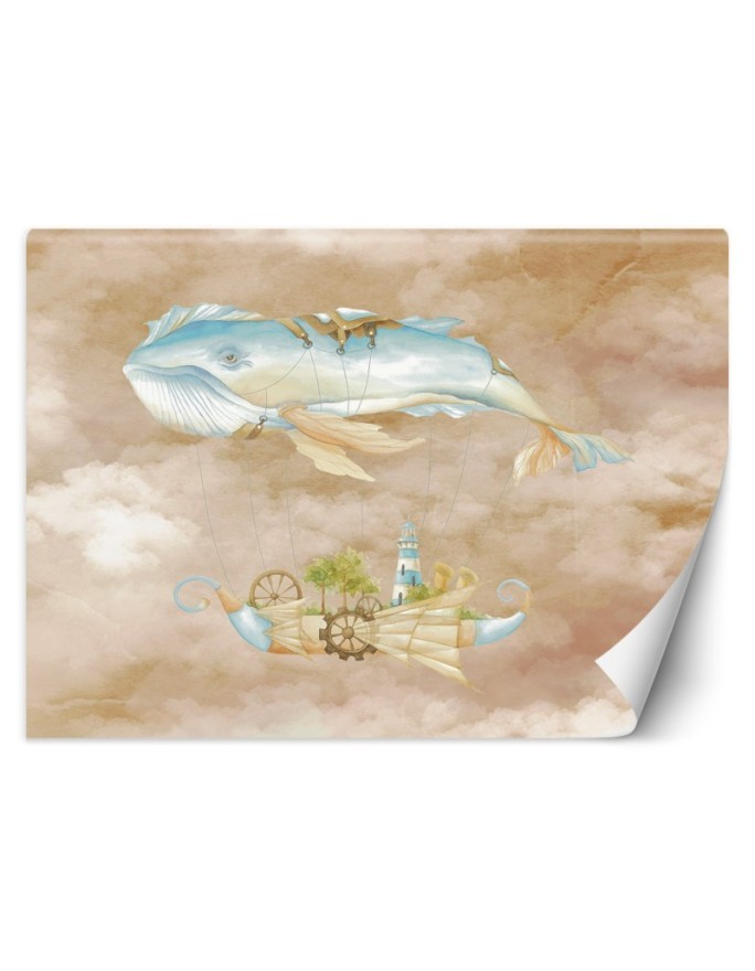 Children's Wallpaper - Flying whale and ship | FEEBY