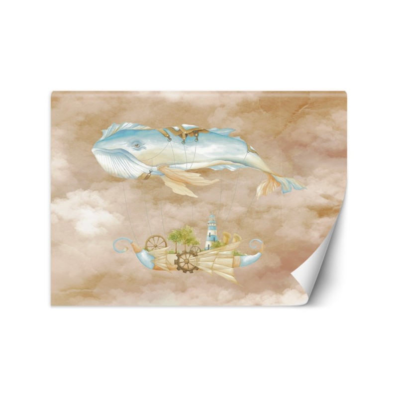 Children's Wallpaper - Flying whale and ship | FEEBY