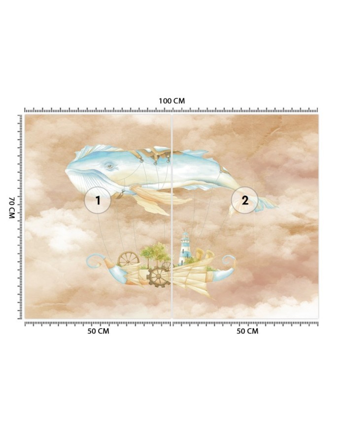 Children's Wallpaper - Flying whale and ship | FEEBY
