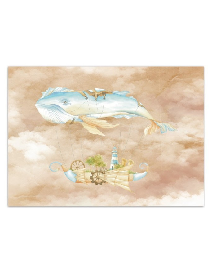 Children's Wallpaper - Flying whale and ship | FEEBY