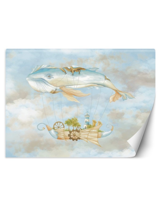 Children's Wallpaper - Flying whale and ship | FEEBY