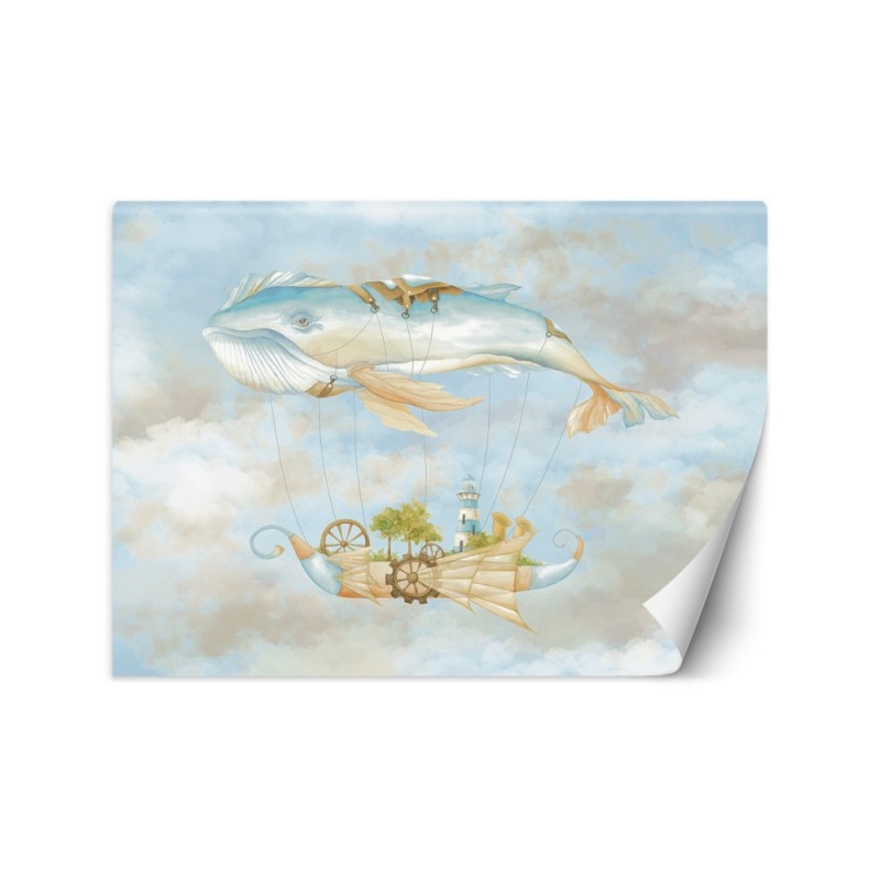 Children's Wallpaper - Flying whale and ship | FEEBY