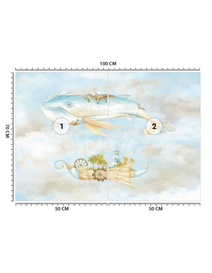 Children's Wallpaper - Flying whale and ship | FEEBY