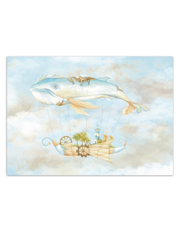 Children's Wallpaper - Flying whale and ship | FEEBY