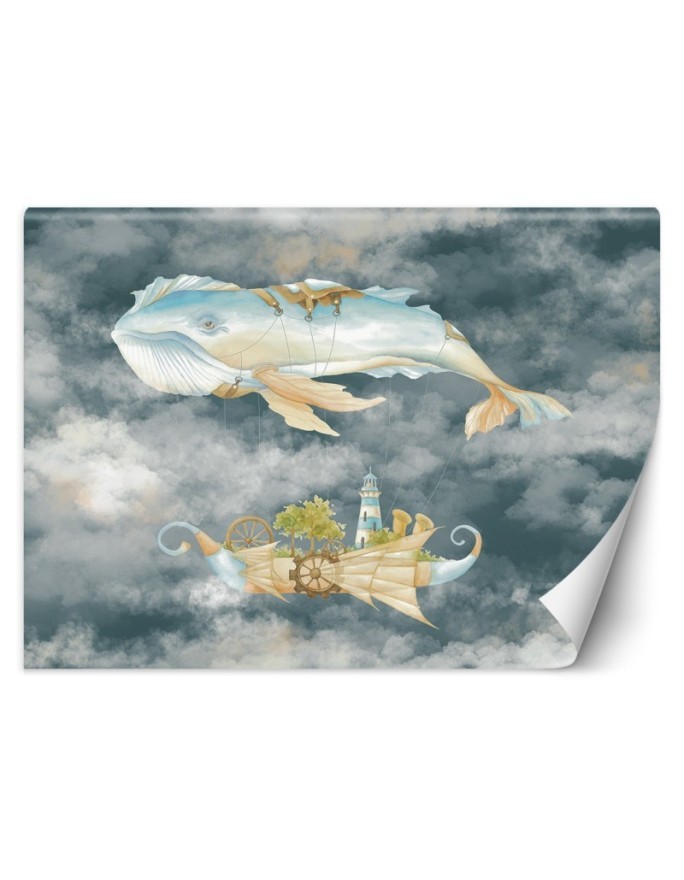 Children's Wallpaper - Flying whale and ship | FEEBY
