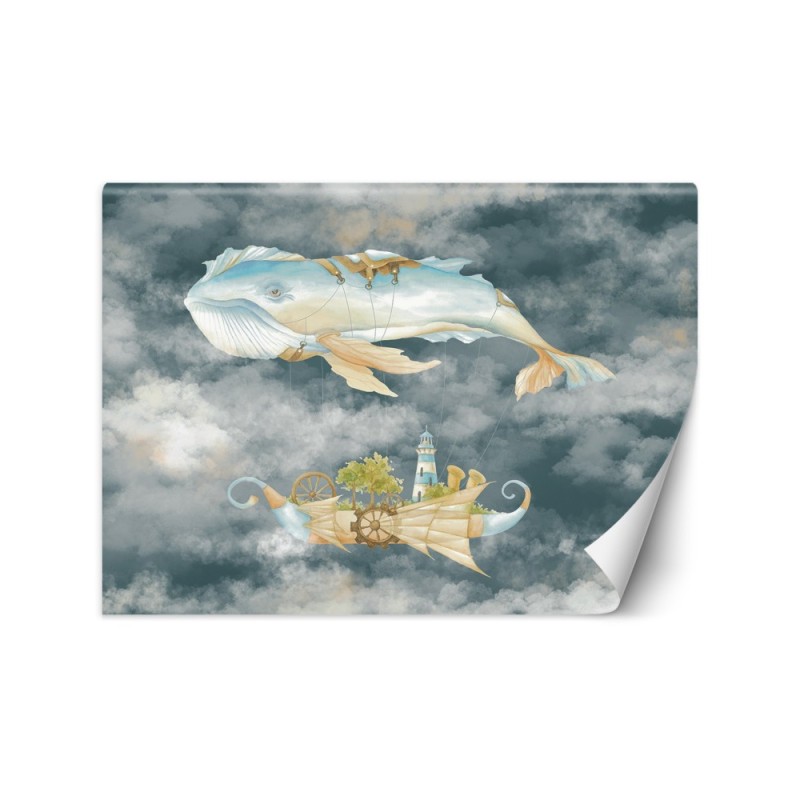 Children's Wallpaper - Flying whale and ship | FEEBY