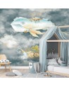 Children's Wallpaper - Flying whale and ship | FEEBY