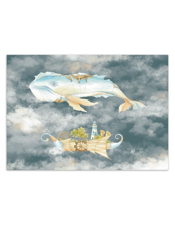 Children's Wallpaper - Flying whale and ship | FEEBY