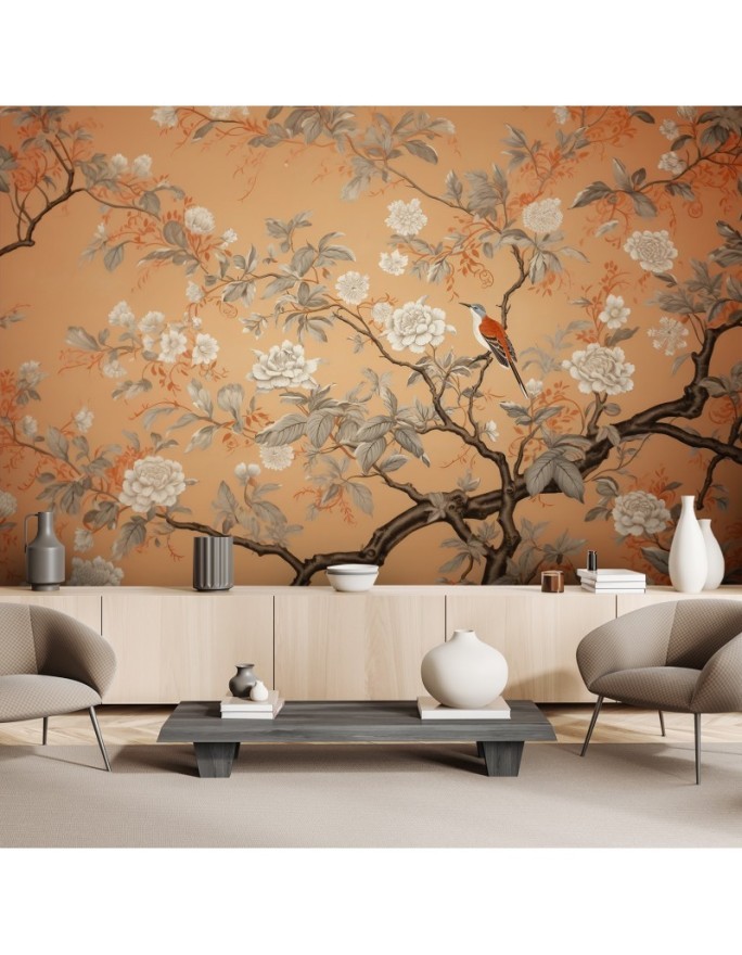 Oriental Wallpaper - Bird Tree Chinoiserie | FEEBY