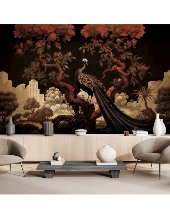 Photo wallpaper for living room - Peacock Animal Tree | FEEBY