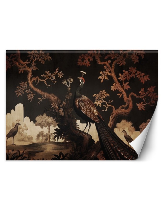 Photo wallpaper for living room - Oriental peacock on a tree | FEEBY