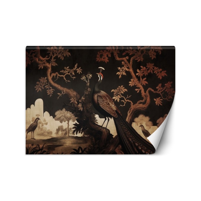 Photo wallpaper for living room - Oriental peacock on a tree | FEEBY
