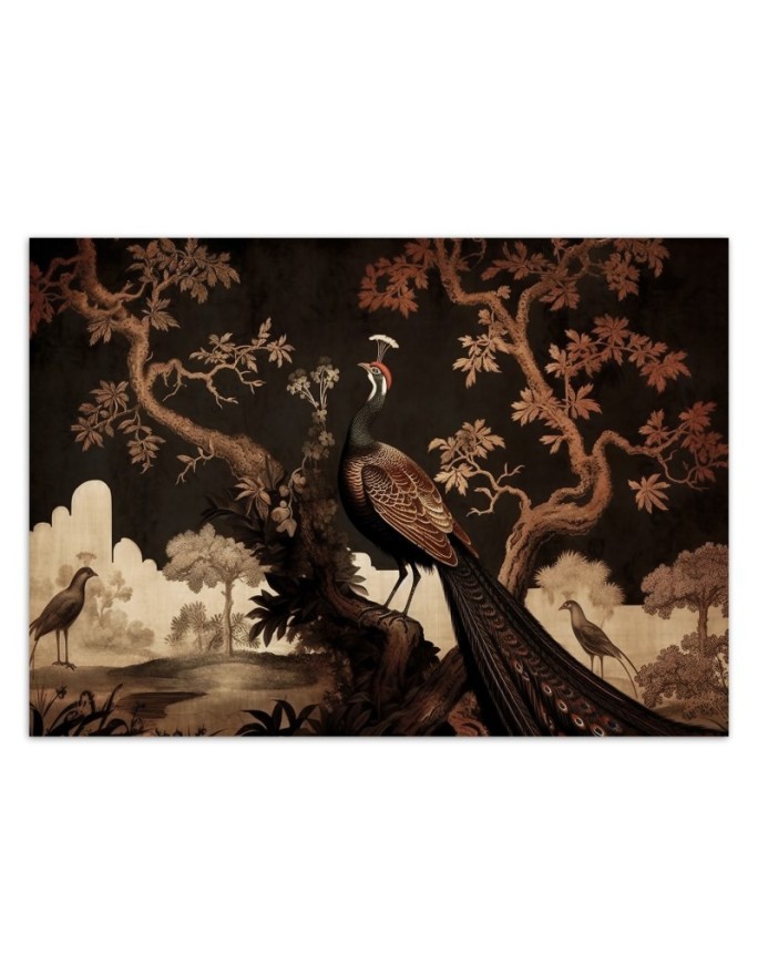 Photo wallpaper for living room - Oriental peacock on a tree | FEEBY