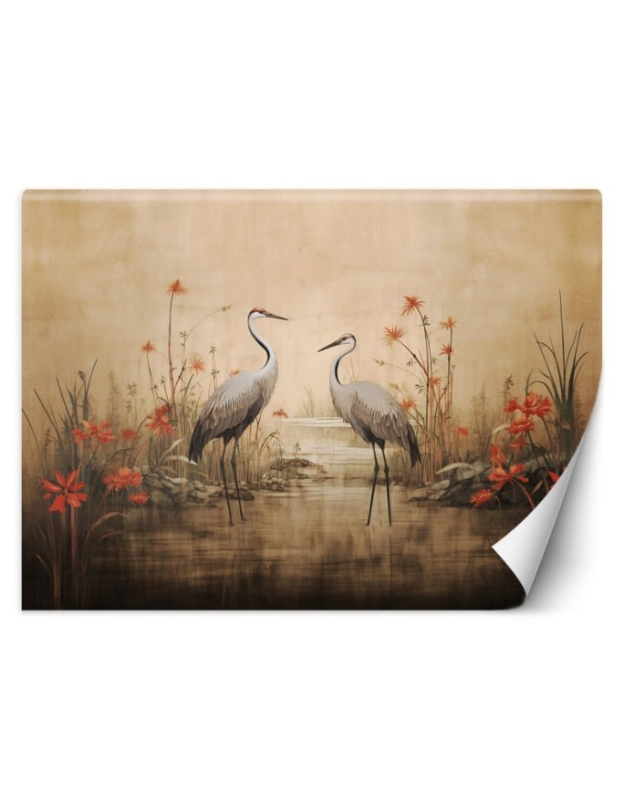 Photo wallpaper for living room - Cranes on the lake | FEEBY
