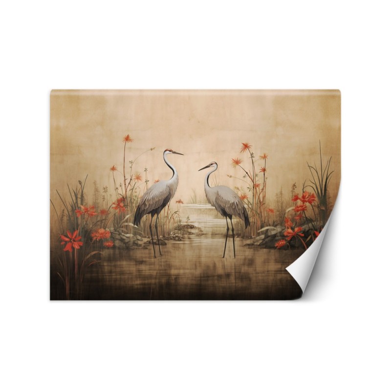 Photo wallpaper for living room - Cranes on the lake | FEEBY