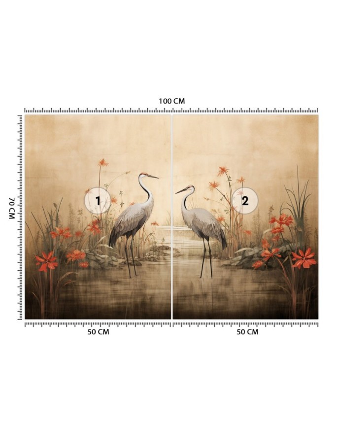 Photo wallpaper for living room - Cranes on the lake | FEEBY