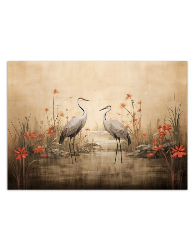 Photo wallpaper for living room - Cranes on the lake | FEEBY