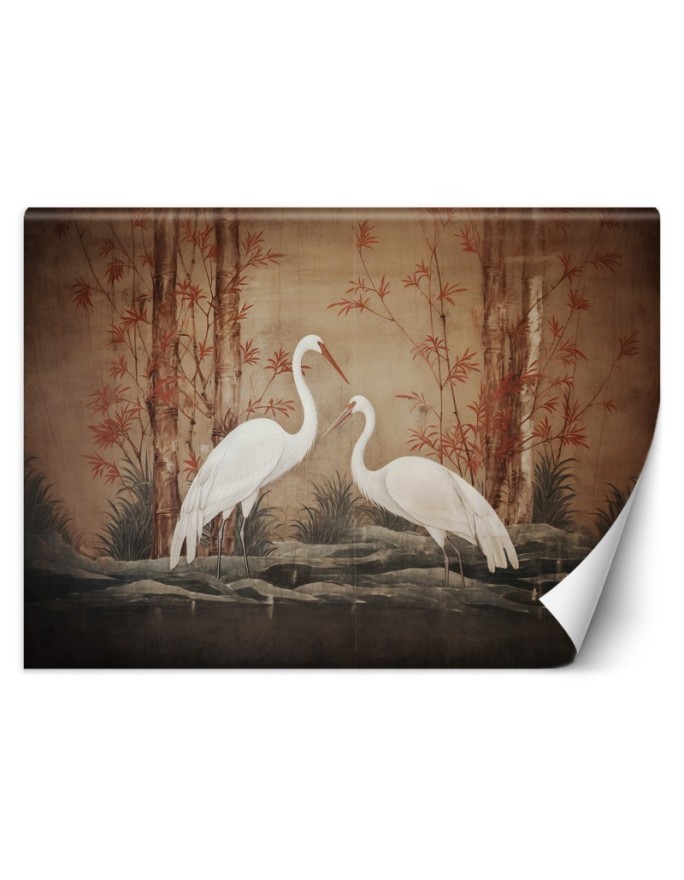 Photo wallpaper for living room - Cranes Birds Oriental | FEEBY