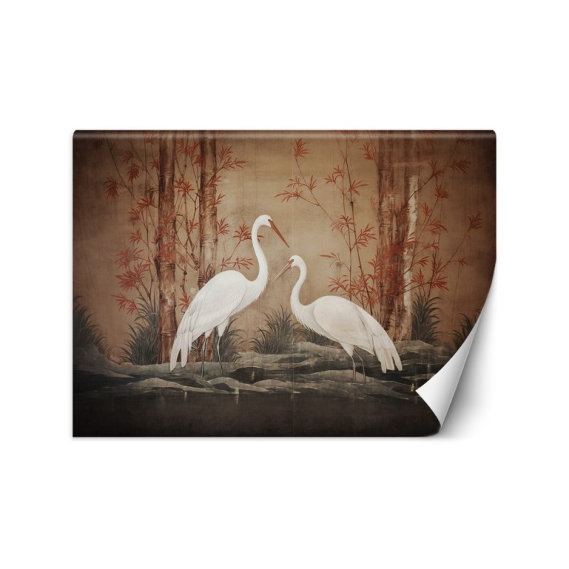 Photo wallpaper for living room - Cranes Birds Oriental | FEEBY