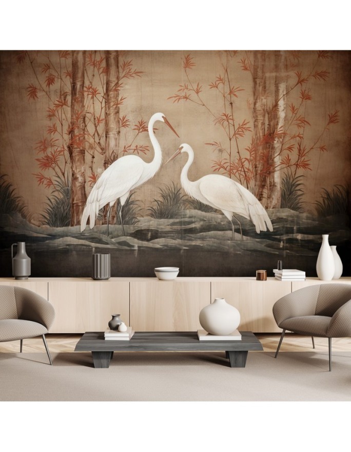 Photo wallpaper for living room - Cranes Birds Oriental | FEEBY