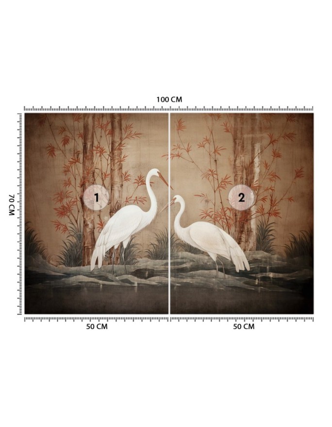 Photo wallpaper for living room - Cranes Birds Oriental | FEEBY