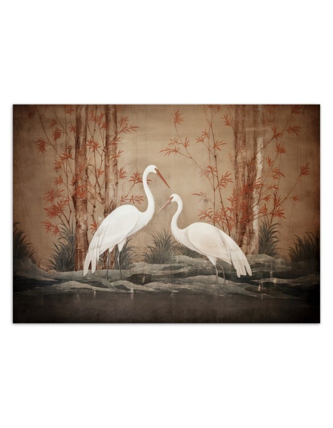 Photo wallpaper for living room - Cranes Birds Oriental | FEEBY