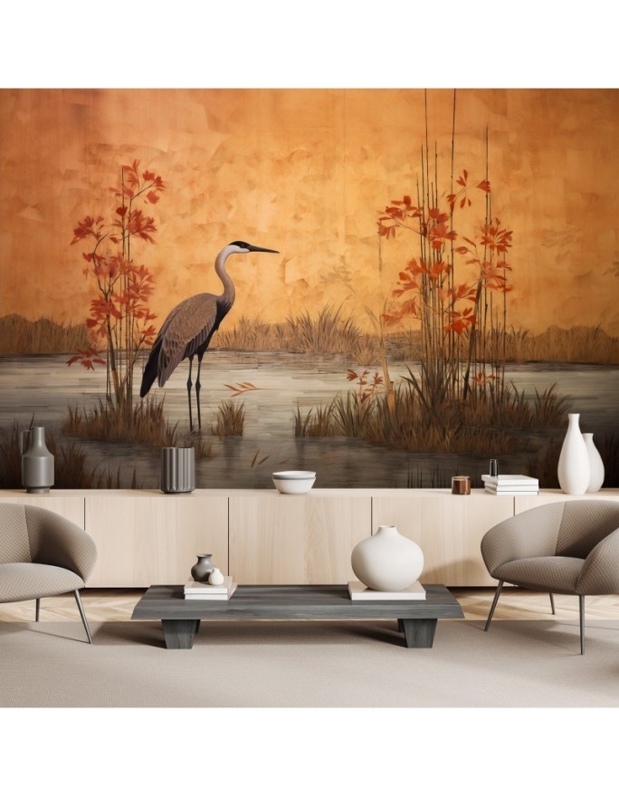 Photo wallpaper for living room - Oriental crane | FEEBY