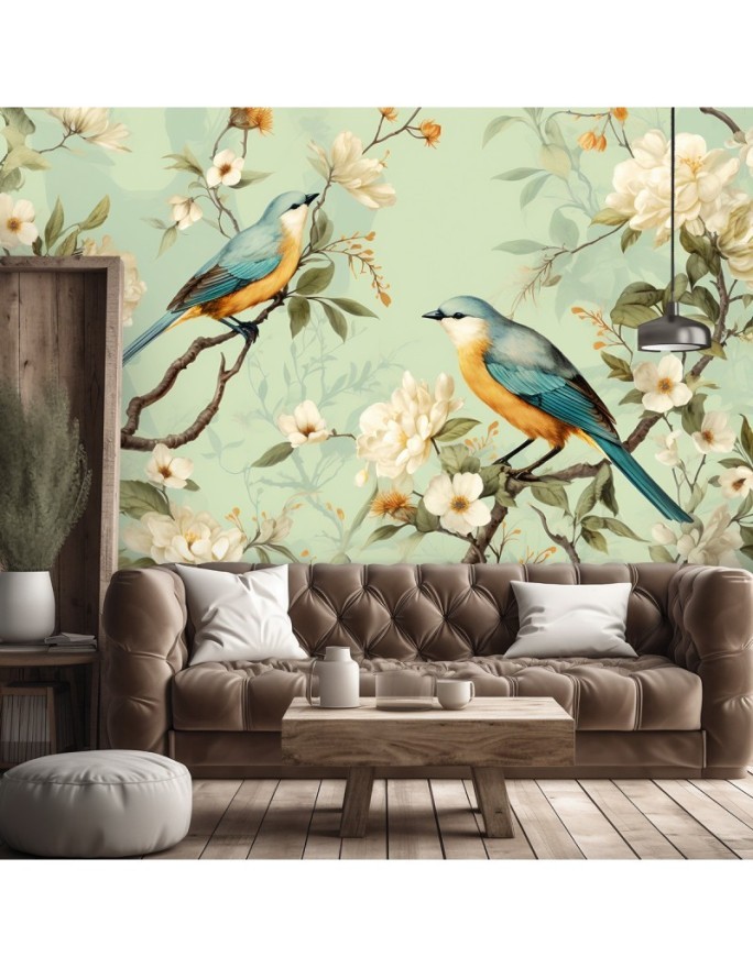 Oriental wall mural - Birds Flowers Chinoiserie | FEEBY