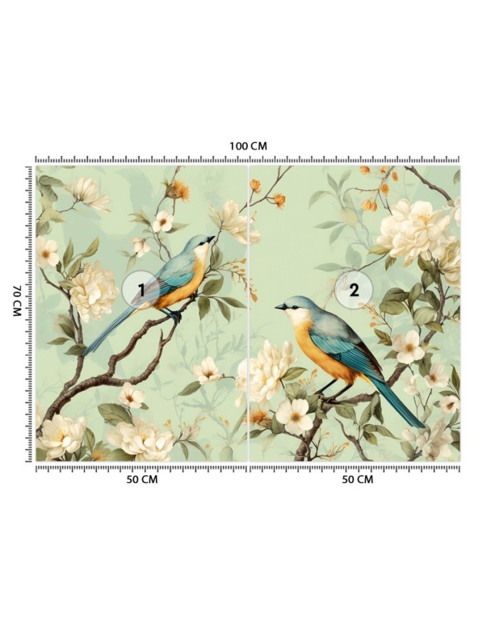 Oriental wall mural - Birds Flowers Chinoiserie | FEEBY