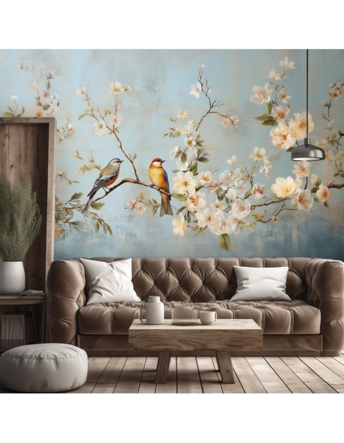 Wall photo wall mural - Birds on a branch Chinoiserie | FEEBY