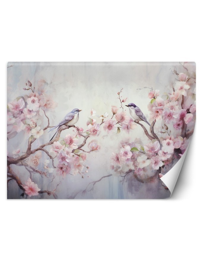 Stylish wall mural - Shabby Chic birds and flowers | FEEBY