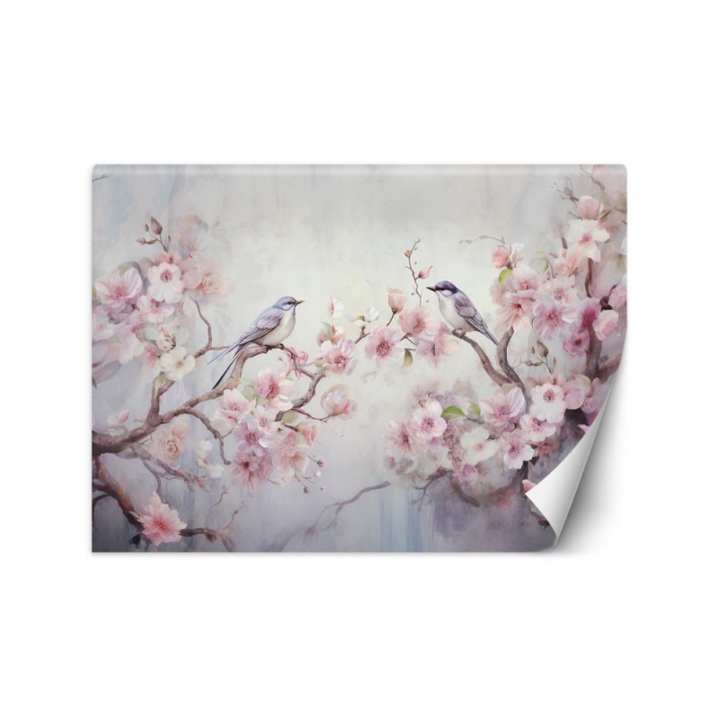 Stylish wall mural - Shabby Chic birds and flowers | FEEBY