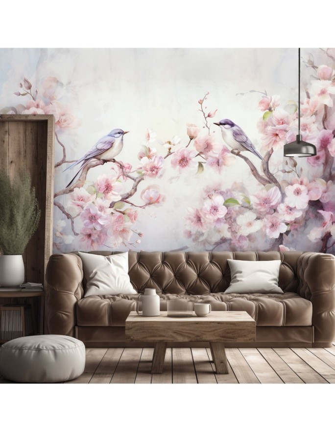 Stylish wall mural - Shabby Chic birds and flowers | FEEBY