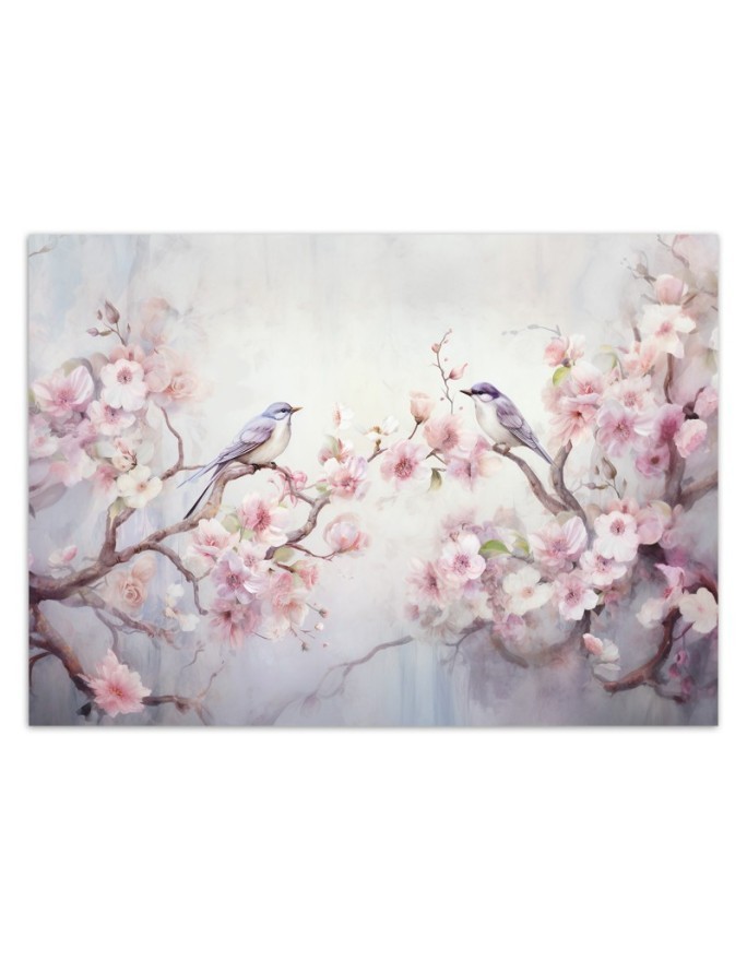 Stylish wall mural - Shabby Chic birds and flowers | FEEBY