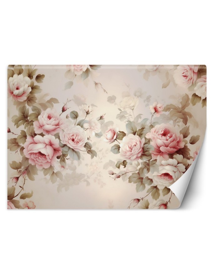 Photo wallpaper for living room - Shabby Chic roses | FEEBY