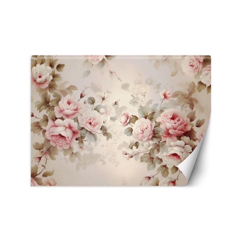 Photo wallpaper for living room - Shabby Chic roses | FEEBY