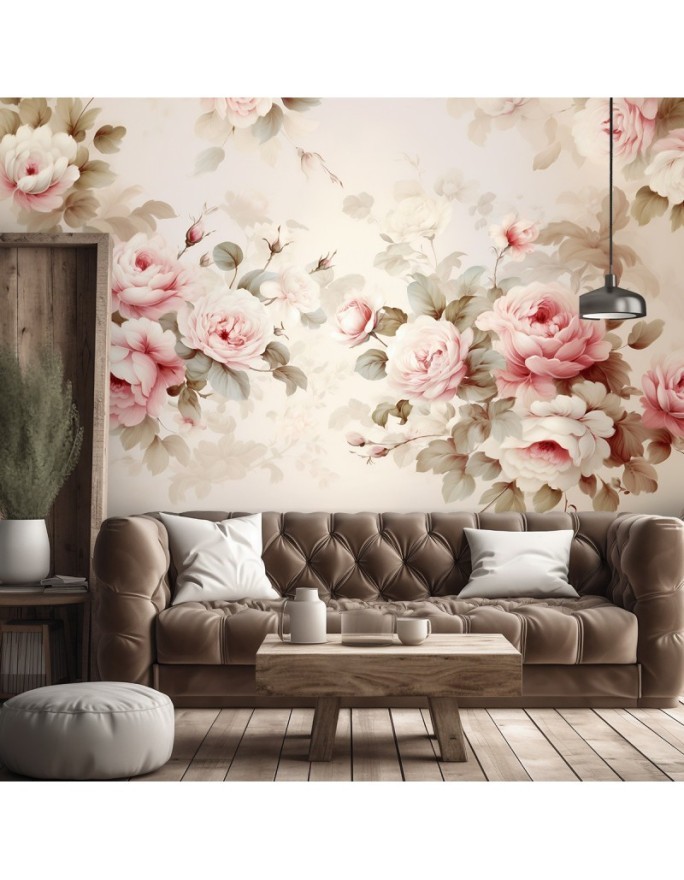 Photo wallpaper for living room - Shabby Chic roses | FEEBY