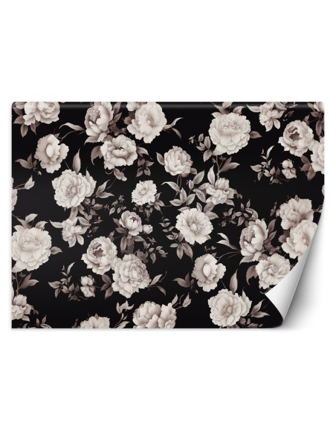 Photo wallpaper for living room - Black and white flowers | FEEBY