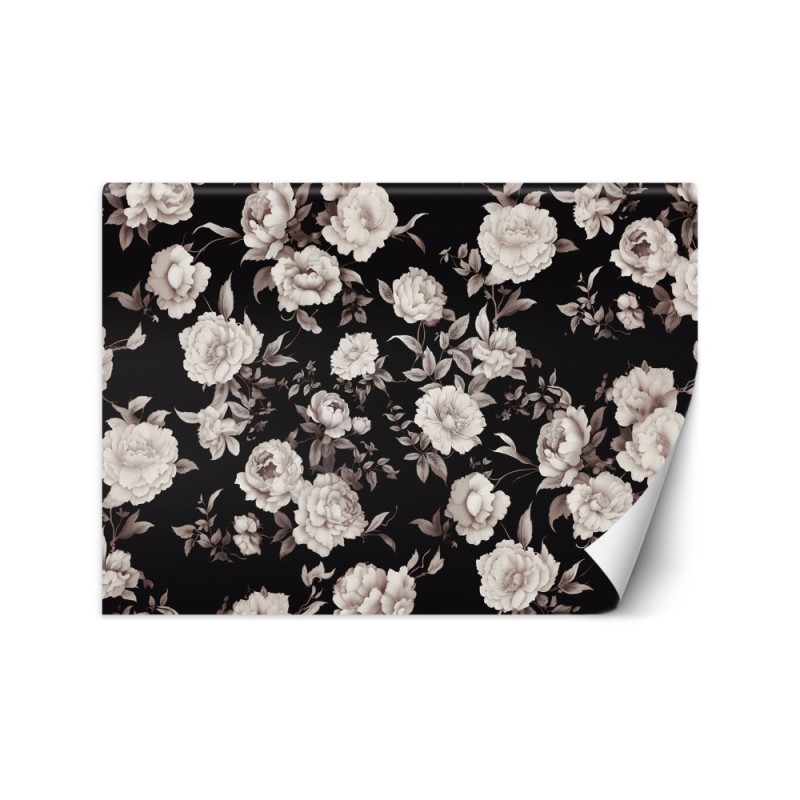 Photo wallpaper for living room - Black and white flowers | FEEBY