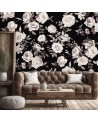 Photo wallpaper for living room - Black and white flowers | FEEBY