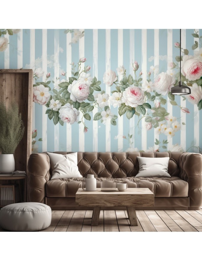 Wall mural shabby chic - White vintage flowers | FEEBY