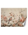 Wallpaper for living room - Bird on a branch and flowers | FEEBY