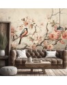 Wallpaper for living room - Bird on a branch and flowers | FEEBY